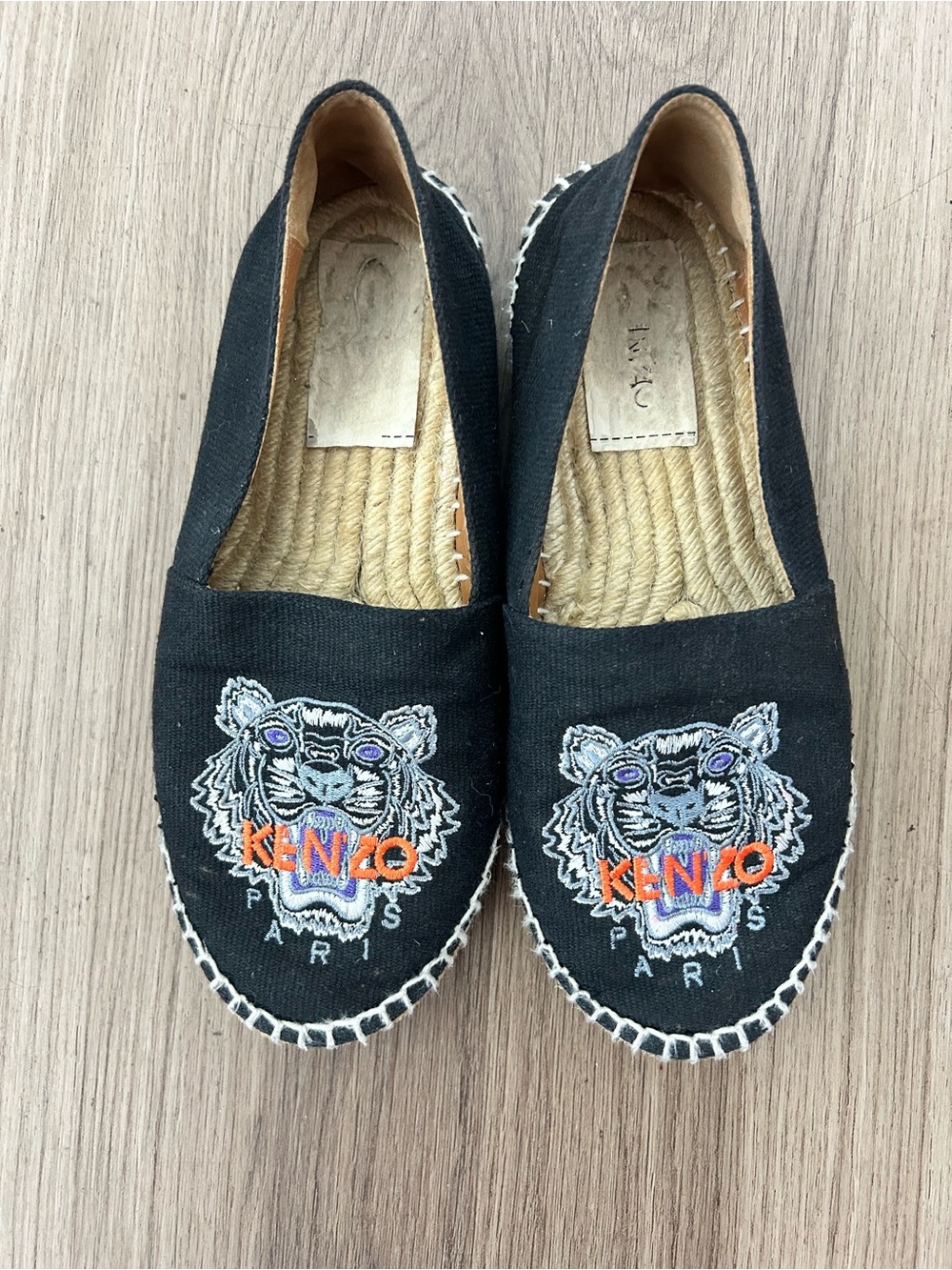 Kenzo Black Canvas Tiger Espadrilles with Orange Logo